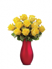 Buchete de flori - Buchet cu 13 trandafiri galbeni si verdeata