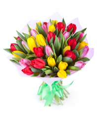 Buchete de flori - Buchet cu lalele multicolore si roebelenii