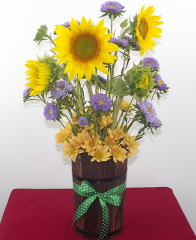 Aranjamente - Aranjament floral masa cu floarea soarelui si crizantema