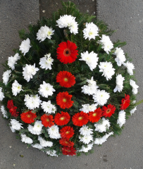 Funerare-Coroana cu crizanteme albe si gerbera