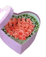 Inimi din flori - Cutie-inima din trandafiri somon