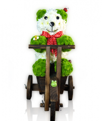 Animale din flori - Ursulet din crizanteme pe bicicleta